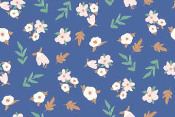 Cute hand drawn feminine watercolor seamless pattern with wildflowers.