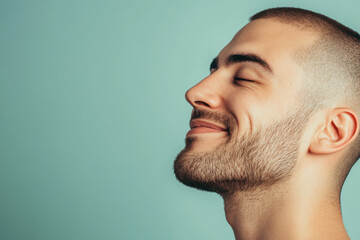 Fototapeta premium A close up of a man's face with his eyes closed