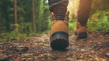 close up of hiker boots on nature