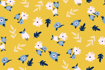 Cute hand drawn feminine watercolor seamless pattern with wildflowers.