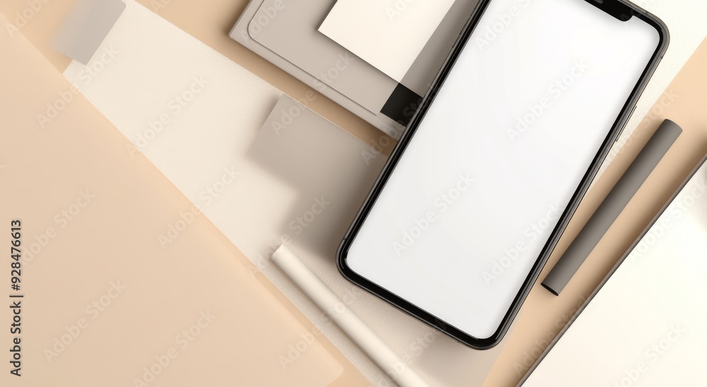 Poster mobile phone blank screen mockup and three screens floating in 3d rendering. presentation concept fo