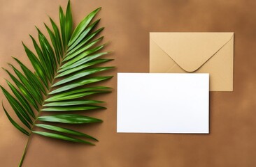 Mockup of an invitation card decorated with palm leaves