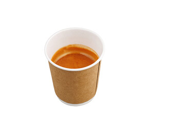 top view cardboard cup with coffee, espresso, americano on isolated white background close-up