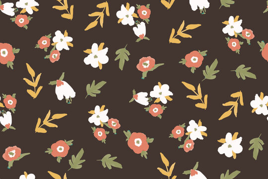 Cute hand drawn feminine watercolor seamless pattern with wildflowers.