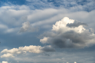 Blue Sky with White Clouds, Sunny Cloudy Sky Texture Background, Fluffy Clouds Pattern, Sunny Cumulus