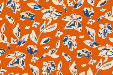 Obraz premium Abstract hand drawn floral seamless pattern. Bright colors, gouache painting.