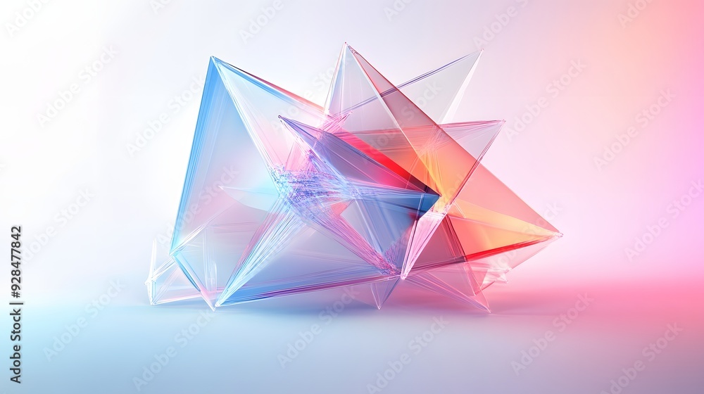 Poster 9. abstract 3d design featuring interconnected prisms and smooth gradients, isolated on a white back
