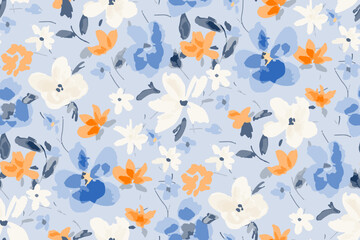 Cute hand drawn feminine watercolor seamless pattern with wildflowers.