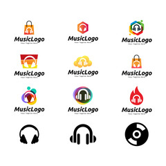 Set of Headphones music audio entertainment logo design template vector.