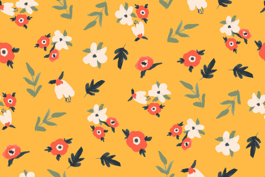 Cute hand drawn feminine watercolor seamless pattern with wildflowers.