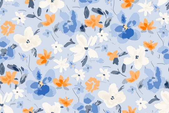 Cute hand drawn feminine watercolor seamless pattern with wildflowers.