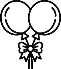 A black and white drawing of two balloons with a bow tied to them