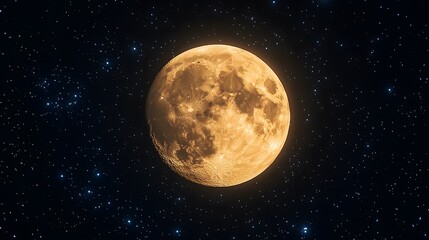 Beautiful Full Moon with Glowing Surface Against a Starry Night Sky Captured in High-Resolution Night Photography Perfect for Astronomy and Space Exploration Enthusiasts