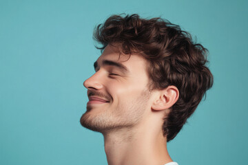 Fototapeta premium A close up of a man's face with his eyes closed