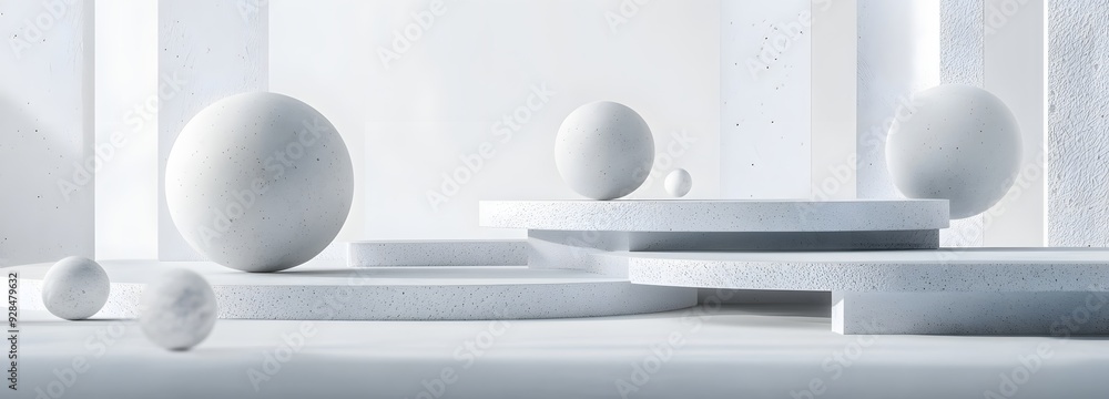 Poster 94. floating geometric shapes and intricate patterns forming a modern 3d arrangement isolated on a p