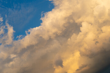 Blue Sky with White Clouds, Sunny Cloudy Sky Texture Background, Fluffy Clouds Pattern, Sunny Cumulus
