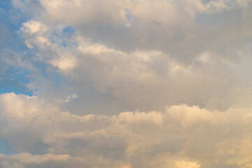 Blue Sky with White Clouds, Sunny Cloudy Sky Texture Background, Fluffy Clouds Pattern, Sunny Cumulus