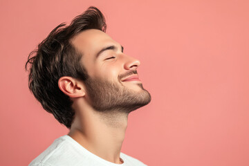 Fototapeta premium A close up of a man's face with his eyes closed