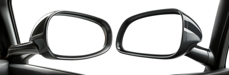 Extreme close-up of a blank, side rear-view mirror of a car, isolated on transparent or white background, with copy space, png. Collection and variation. Generative Ai.