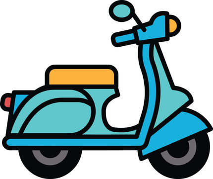 A black and white drawing of a scooter