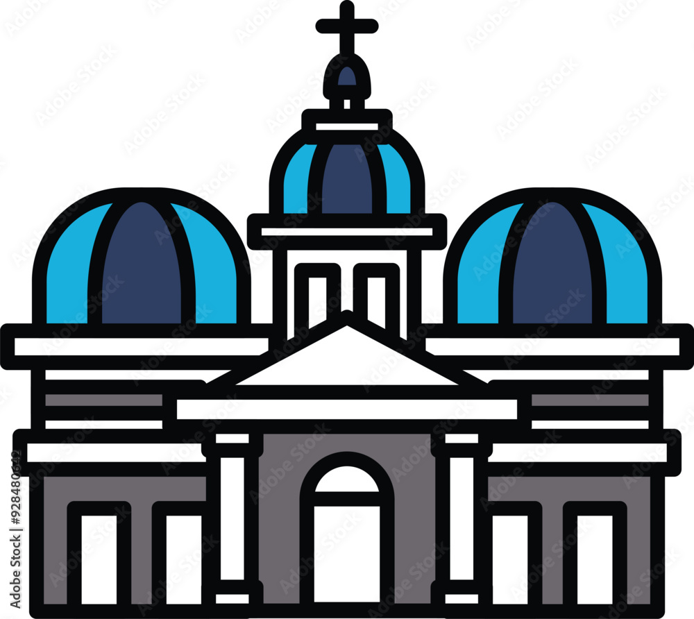 Poster a large building with a dome on top and a cross on top of it