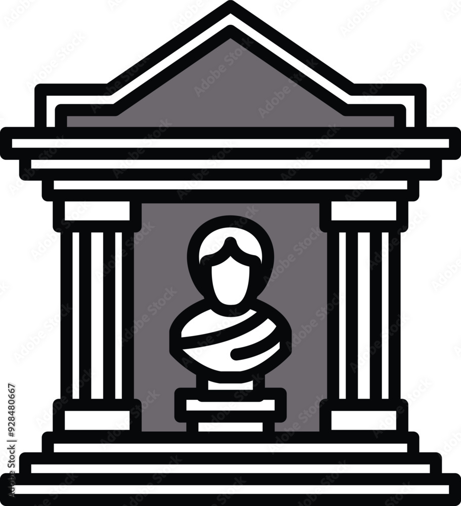 Poster a statue of a woman stands in front of a building with columns