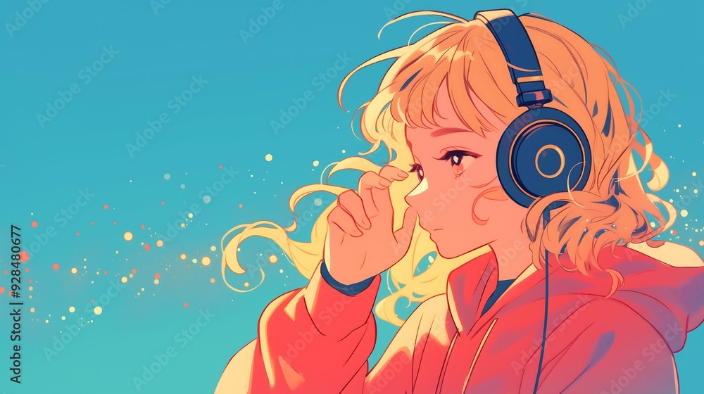 Sticker anime girl listening music