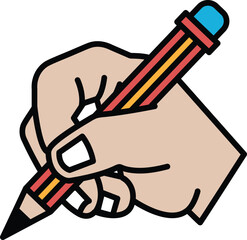 A hand is holding a pencil and writing