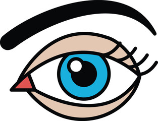 A black and white drawing of an eye with a black eyebrow