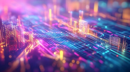 Abstract Neon Cityscape - Digital Technology Background