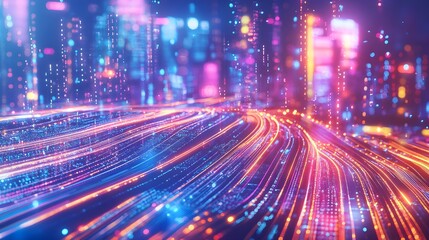Fototapeta premium Abstract Neon Cityscape with Bright Lights & Lines