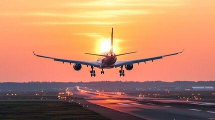 A commercial airplane taking off at sunrise, highlighting the convenience