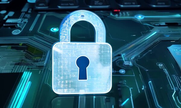 Lockpad icon on circuit board background for security and protection
