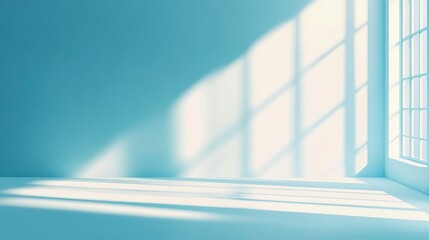 Obraz premium Simple abstract light blue background for product presentation with sunny light reflections shadow on wall. Winter background. Generative ai