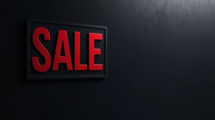 A minimalist red sale sign with bold lettering on a dark background creates a striking and modern visual.