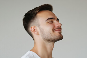 Obraz premium A close up of a man's face with his eyes closed