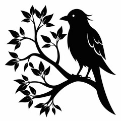 Silhouette of a big branch with bird vector illustration