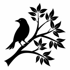 Silhouette of a big branch with bird vector illustration