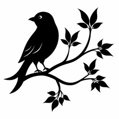 Silhouette of a big branch with bird vector illustration
