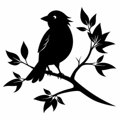 Silhouette of a big branch with bird vector illustration