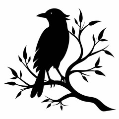 Silhouette of a big branch with bird vector illustration