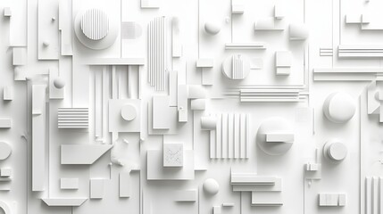 13. Geometric forms of various sizes and shapes arranged in a futuristic 3D pattern on a white background.