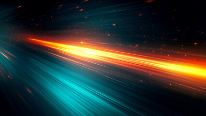 Obraz premium Abstract light-speed background with blue and orange rays.