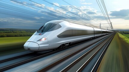 Fototapeta premium A sleek high-speed train racing through the countryside, symbolizing modern