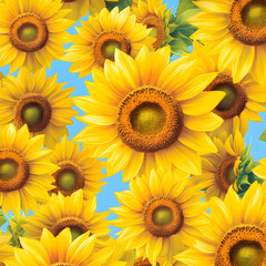 sunflowers on blue background. Generative AI