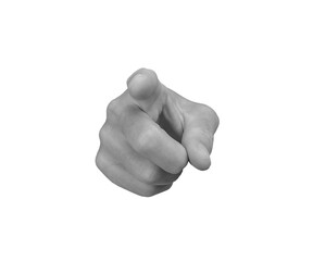 Index finger pointing at you, choosing, picking gesture, isolated on white background.