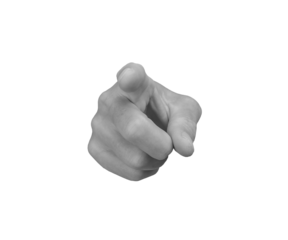Index finger pointing at you, choosing, picking gesture, isolated on white background.