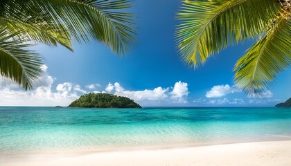 beautiful tropical beach and sand , coconut tree with blue sky