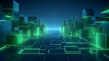 3d rendering of mind green and blue abstract geometric background. Scene for advertising, technology, showcase, banner, game, sport, cosmetic, business, metaverse. Sci-Fi Illustration. Product display