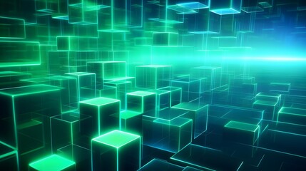 Obraz premium 3d rendering of mind green and blue abstract geometric background. Scene for advertising, technology, showcase, banner, game, sport, cosmetic, business, metaverse. Sci-Fi Illustration. Product display